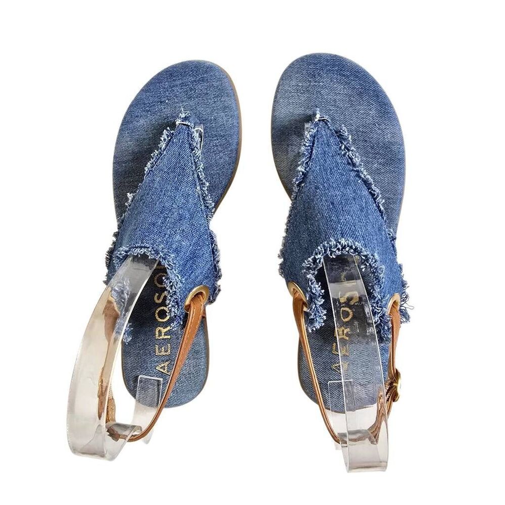 Aerosoles Conclusion Denim Fringe Sandals Blue Jean Boho Slingback Size 7 - Picture 6 of 13